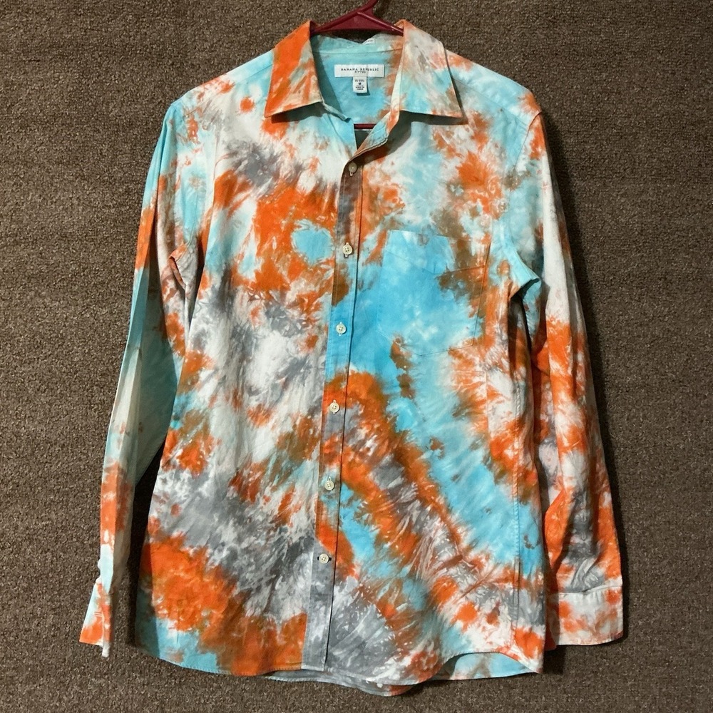 Banana Replublic Men Button Shirt Fitted Long Sleeve Tie Dyed M 15-15 1/2 70's